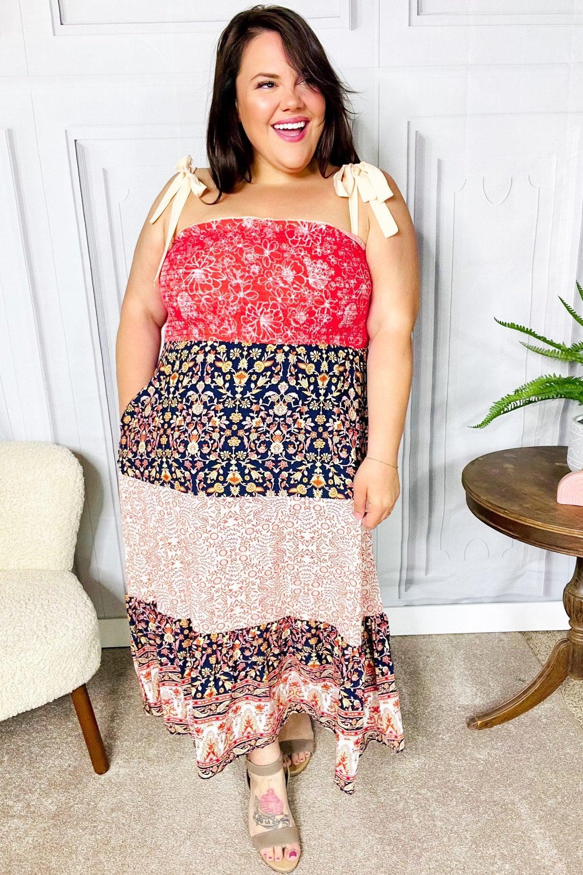 Vacay Vibes Orange Floral Smocked Tube Top Tiered Maxi Dress | 07-01-25 Summer Sale Daverri Fashions