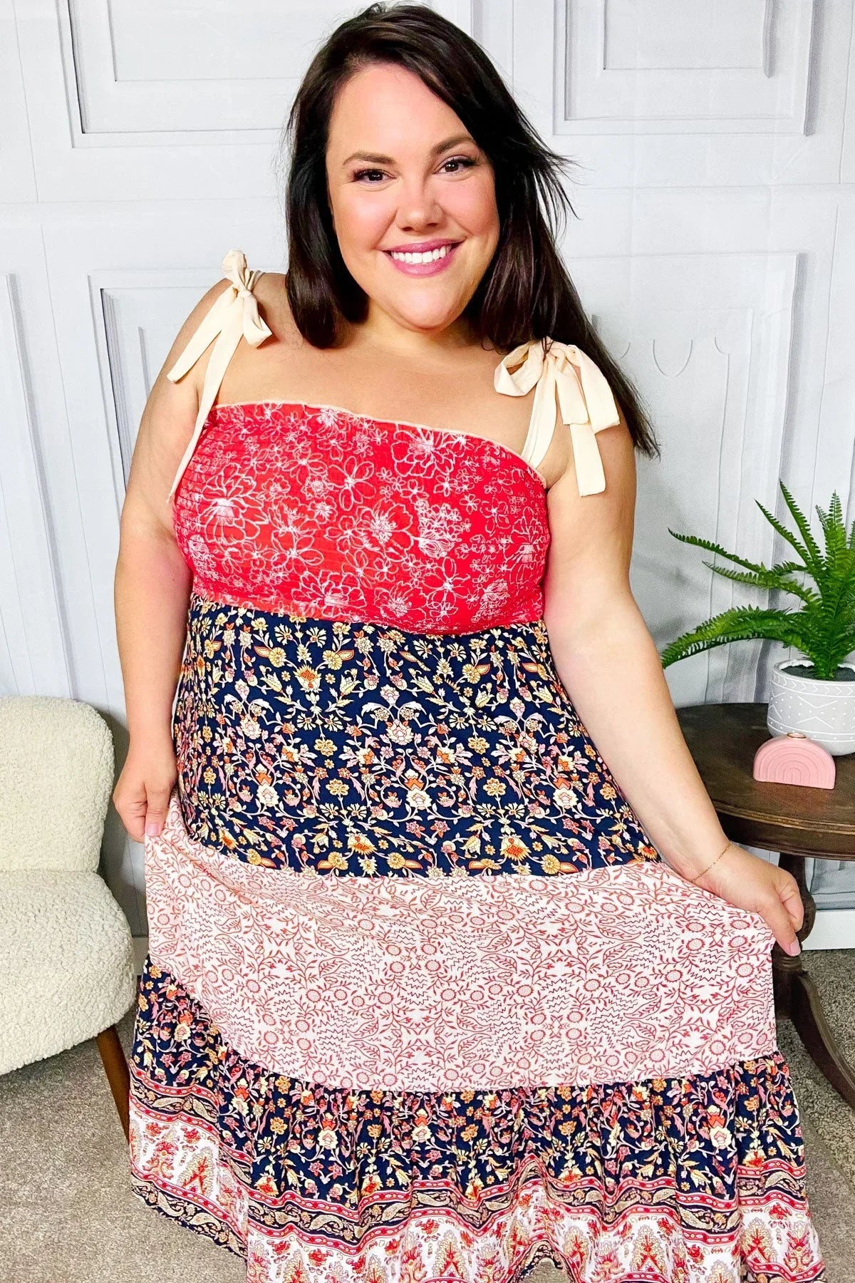 Vacay Vibes Orange Floral Smocked Tube Top Tiered Maxi Dress | 07-01-25 Summer Sale Daverri Fashions