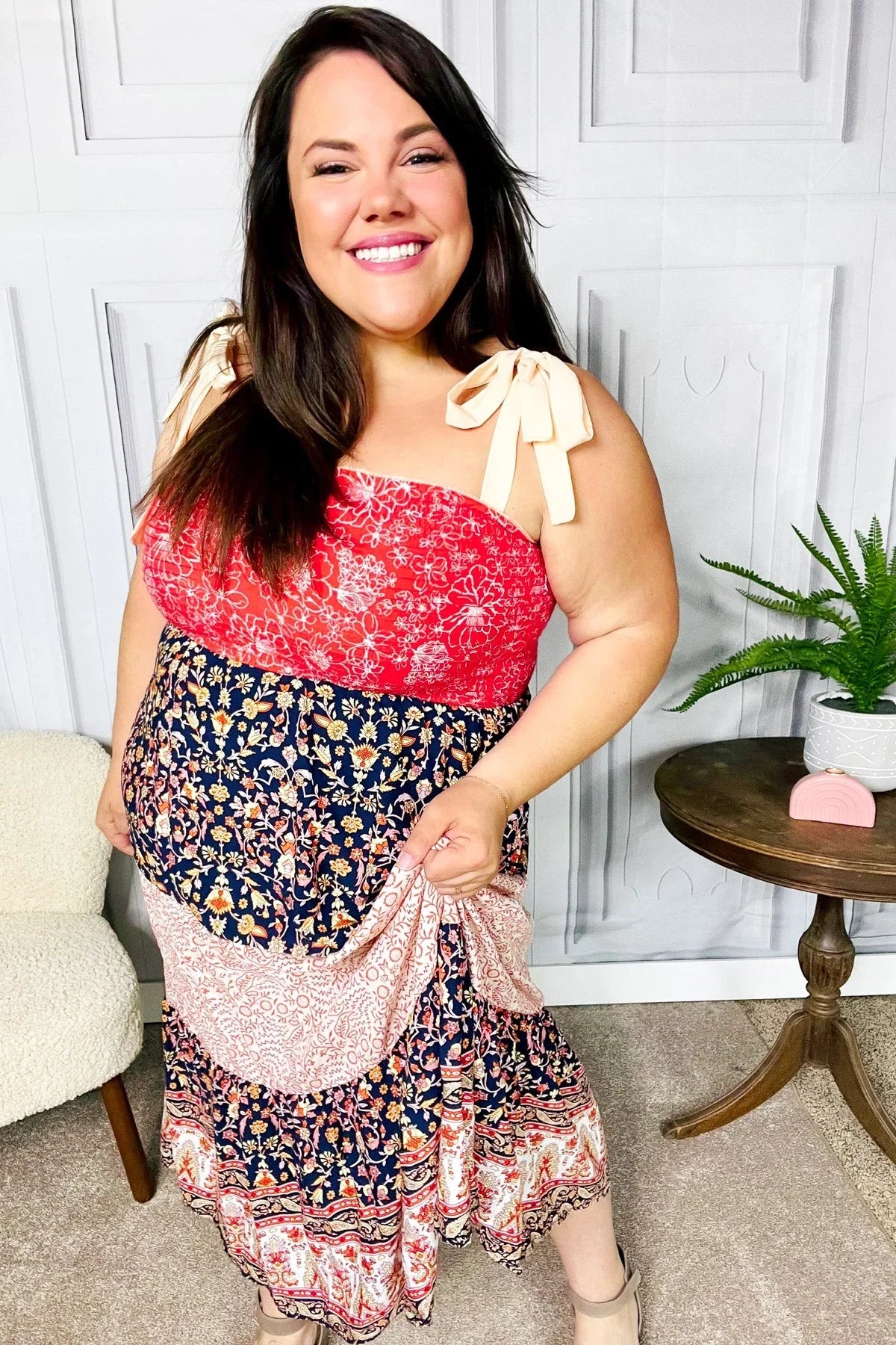 Vacay Vibes Orange Floral Smocked Tube Top Tiered Maxi Dress | 07-01-25 Summer Sale Daverri Fashions