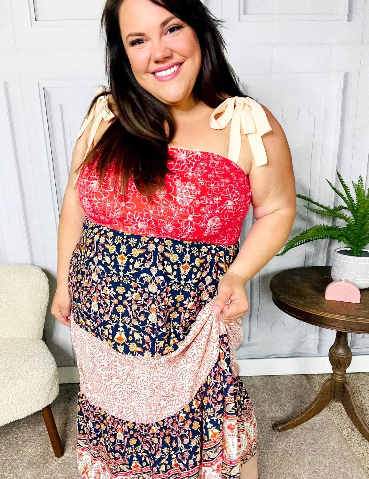 Vacay Vibes Orange Floral Smocked Tube Top Tiered Maxi Dress | 07-01-25 Summer Sale Daverri Fashions