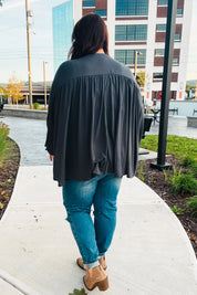 Casual Chic Charcoal V Neck Yoke Modal Knit Top | Daverri Fashions