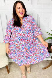 Love Found Blue & Lavender Ikat Print V Neck Dress | 2024 Summer Blow Out Sale Daverri Fashions