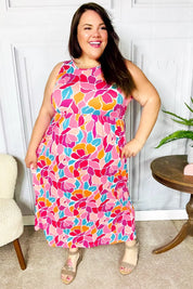 Hello Beautiful Fuchsia Abstract Floral Fit & Flare Maxi Dress | Daverri Fashions
