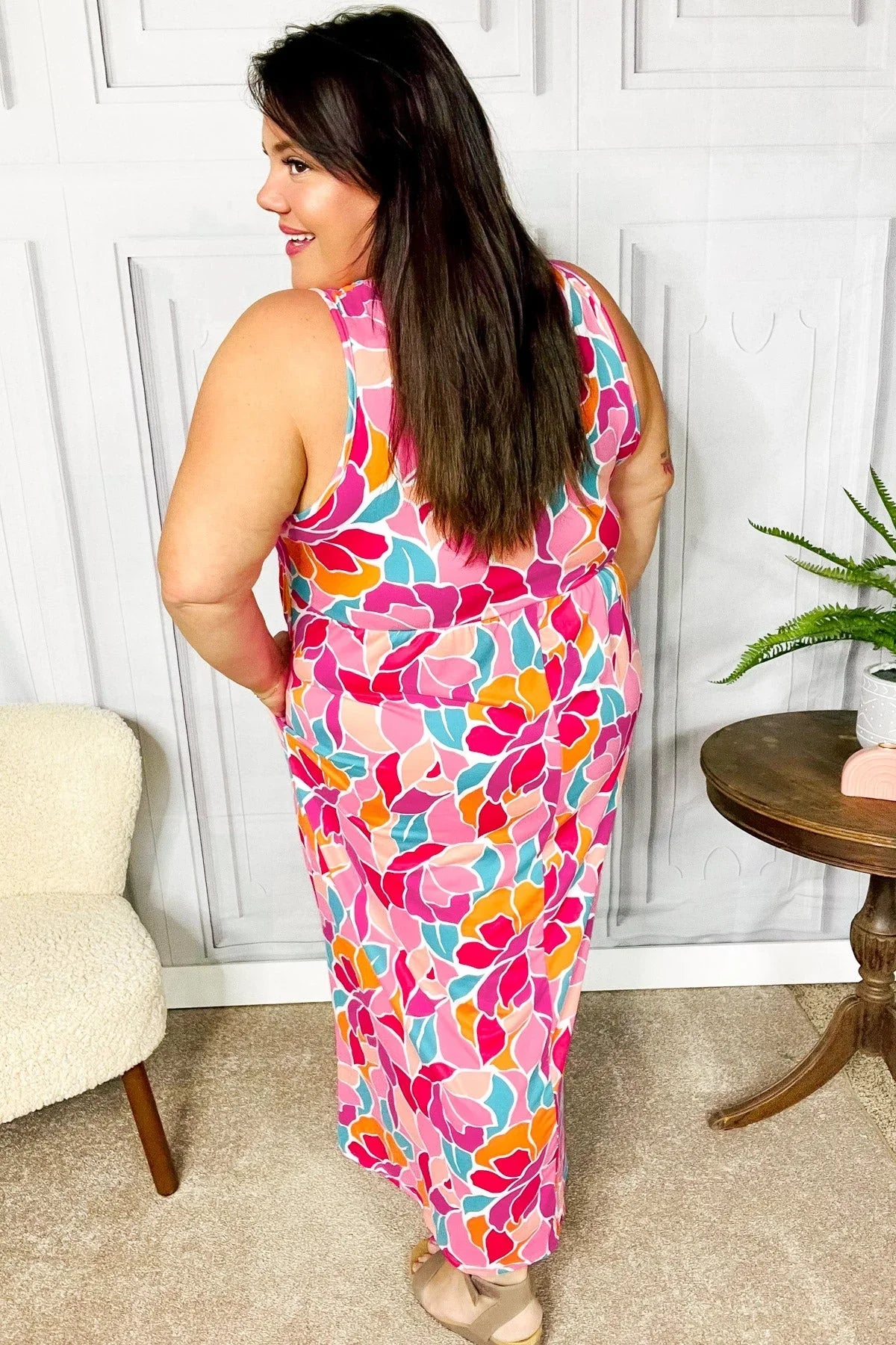 Hello Beautiful Fuchsia Abstract Floral Fit & Flare Maxi Dress | Daverri Fashions