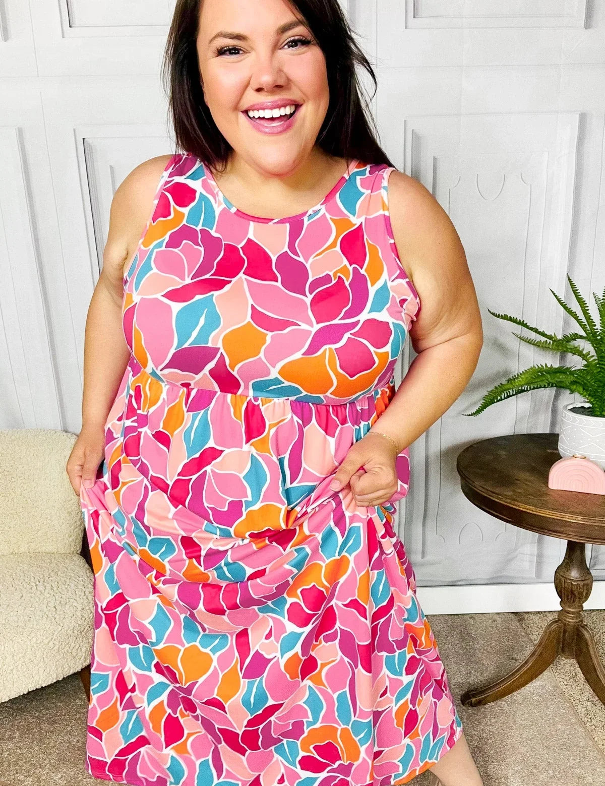 Hello Beautiful Fuchsia Abstract Floral Fit & Flare Maxi Dress | Daverri Fashions