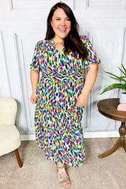 All For You Navy Multicolor Abstract Print Smocked Waist Maxi Dress | Daverri Fashions