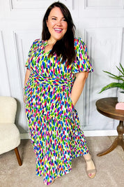 All For You Navy Multicolor Abstract Print Smocked Waist Maxi Dress | Daverri Fashions
