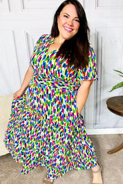 All For You Navy Multicolor Abstract Print Smocked Waist Maxi Dress | Daverri Fashions