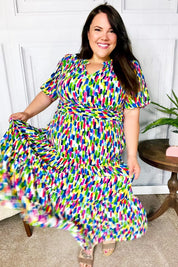 All For You Navy Multicolor Abstract Print Smocked Waist Maxi Dress | Daverri Fashions
