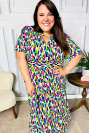 All For You Navy Multicolor Abstract Print Smocked Waist Maxi Dress | Daverri Fashions