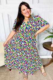 All For You Navy Multicolor Abstract Print Smocked Waist Maxi Dress | Daverri Fashions