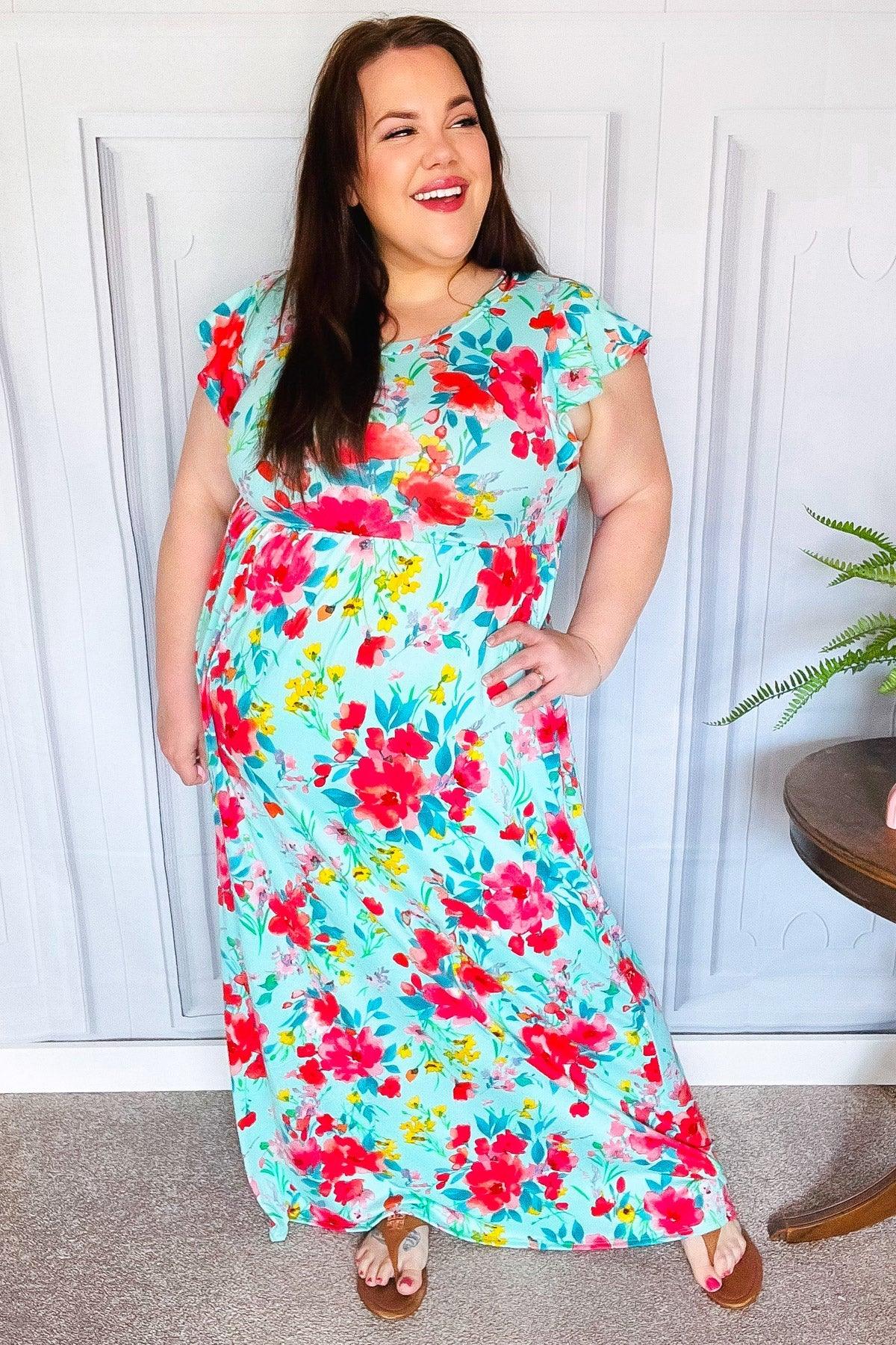 What A Vision Aqua Floral Fit & Flare Maxi Dress | Daverri Fashions