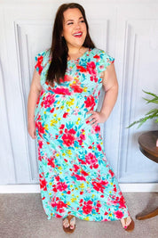 What A Vision Aqua Floral Fit & Flare Maxi Dress | Daverri Fashions
