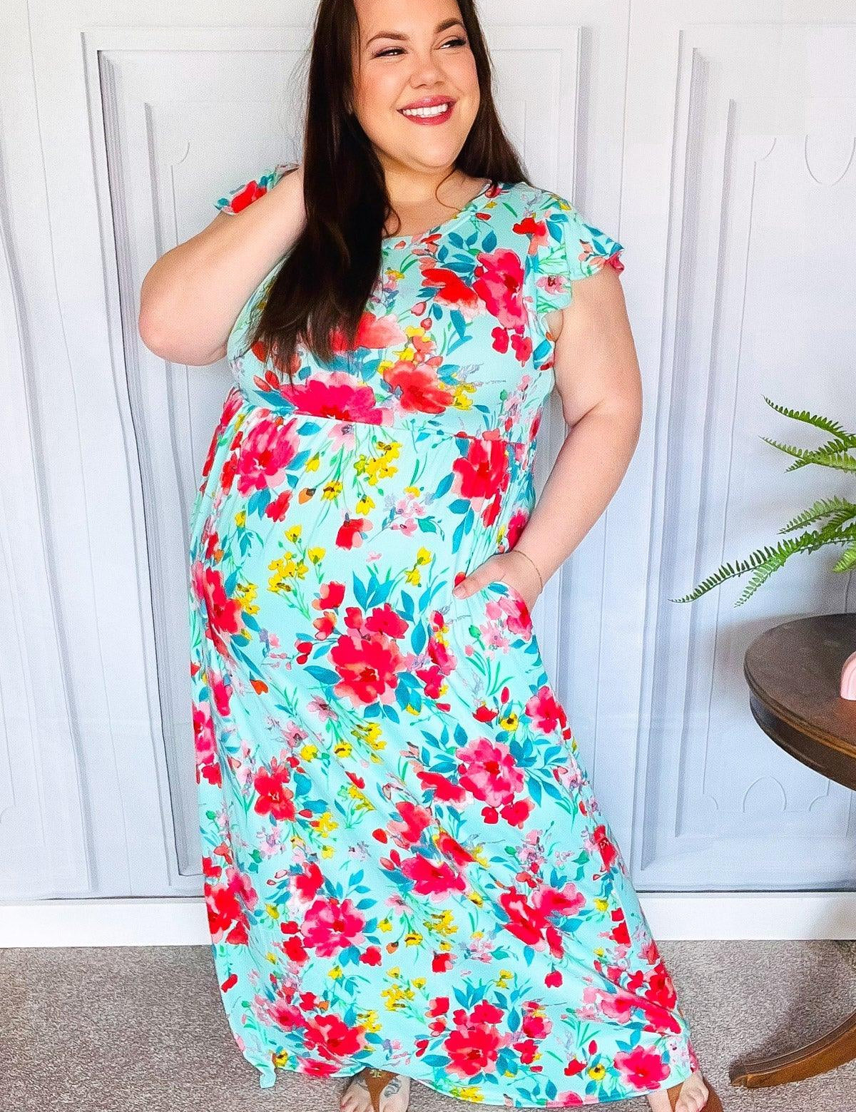What A Vision Aqua Floral Fit & Flare Maxi Dress | Daverri Fashions
