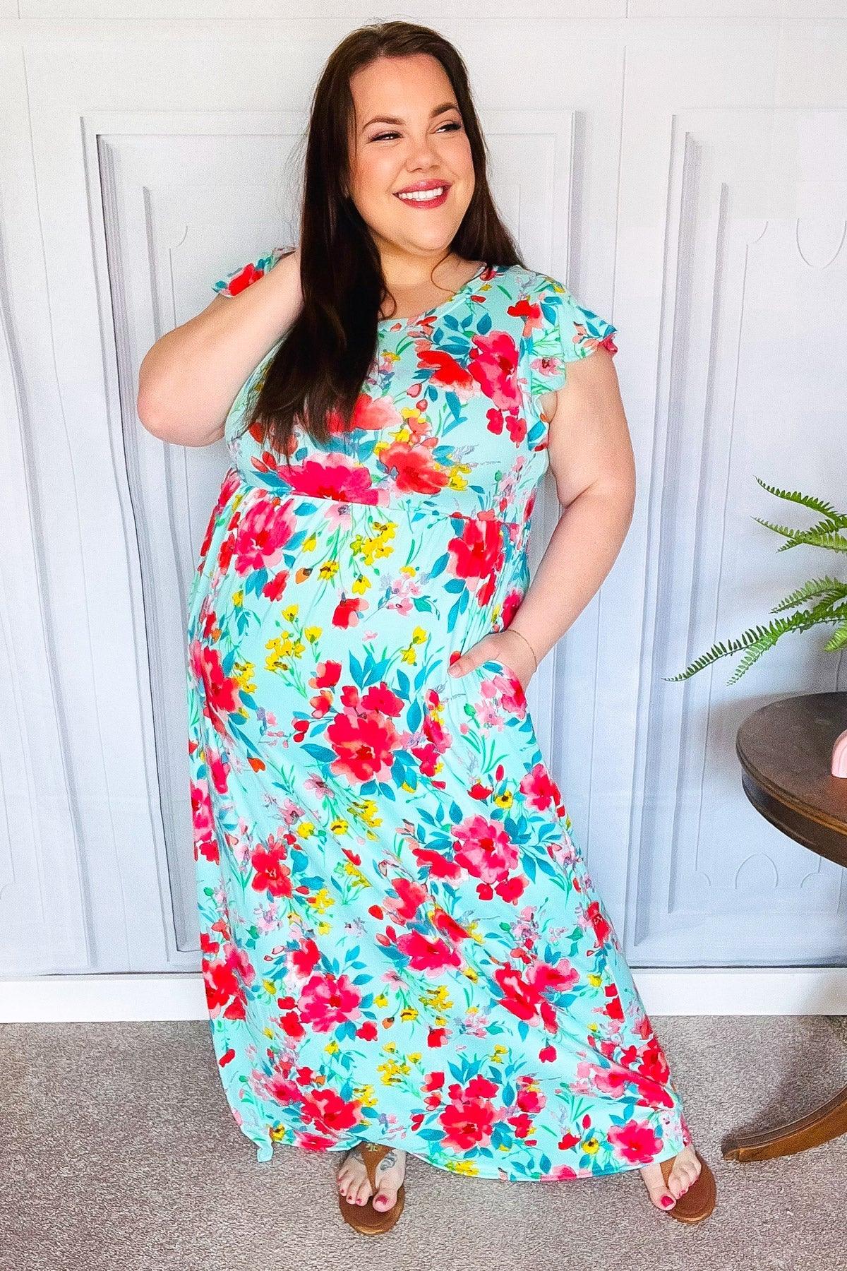 What A Vision Aqua Floral Fit & Flare Maxi Dress | Daverri Fashions