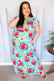 What A Vision Aqua Floral Fit & Flare Maxi Dress | Daverri Fashions