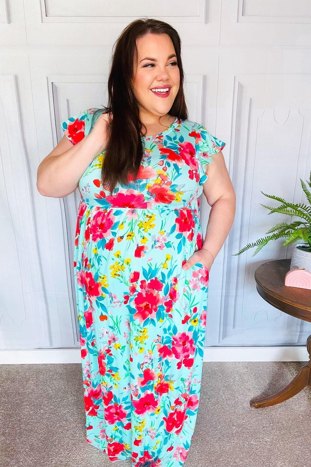 What A Vision Aqua Floral Fit & Flare Maxi Dress | Daverri Fashions