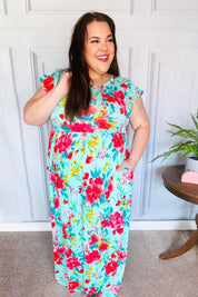 What A Vision Aqua Floral Fit & Flare Maxi Dress | Daverri Fashions