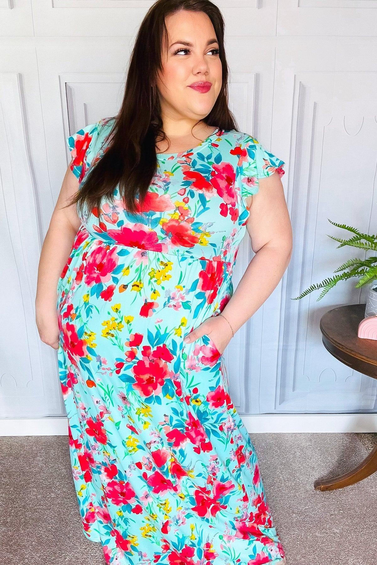 What A Vision Aqua Floral Fit & Flare Maxi Dress | Daverri Fashions