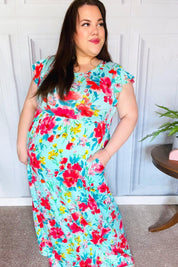 What A Vision Aqua Floral Fit & Flare Maxi Dress | Daverri Fashions