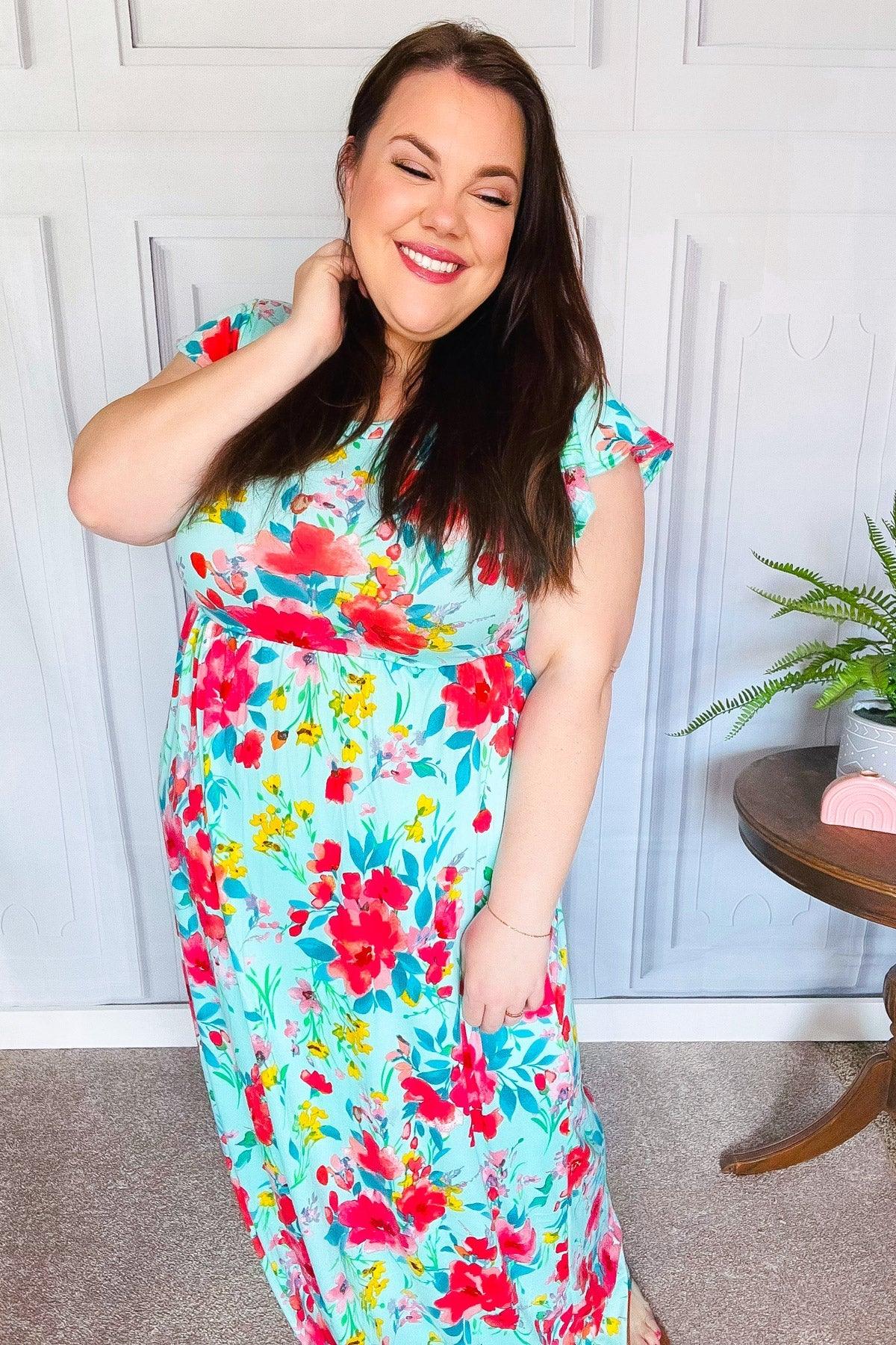 What A Vision Aqua Floral Fit & Flare Maxi Dress | Daverri Fashions