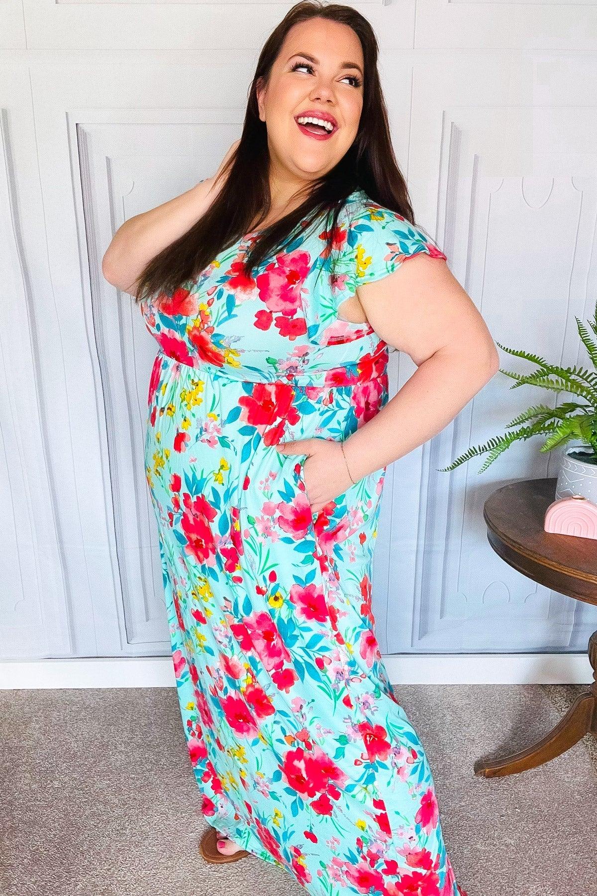 What A Vision Aqua Floral Fit & Flare Maxi Dress | Daverri Fashions