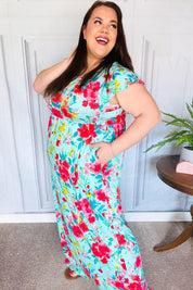What A Vision Aqua Floral Fit & Flare Maxi Dress | Daverri Fashions