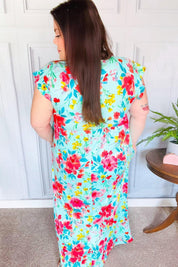 What A Vision Aqua Floral Fit & Flare Maxi Dress | Daverri Fashions