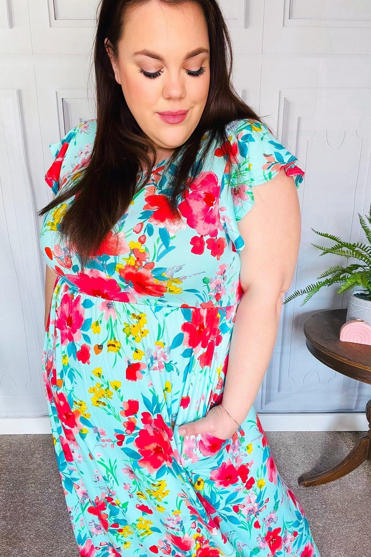 What A Vision Aqua Floral Fit & Flare Maxi Dress | Daverri Fashions