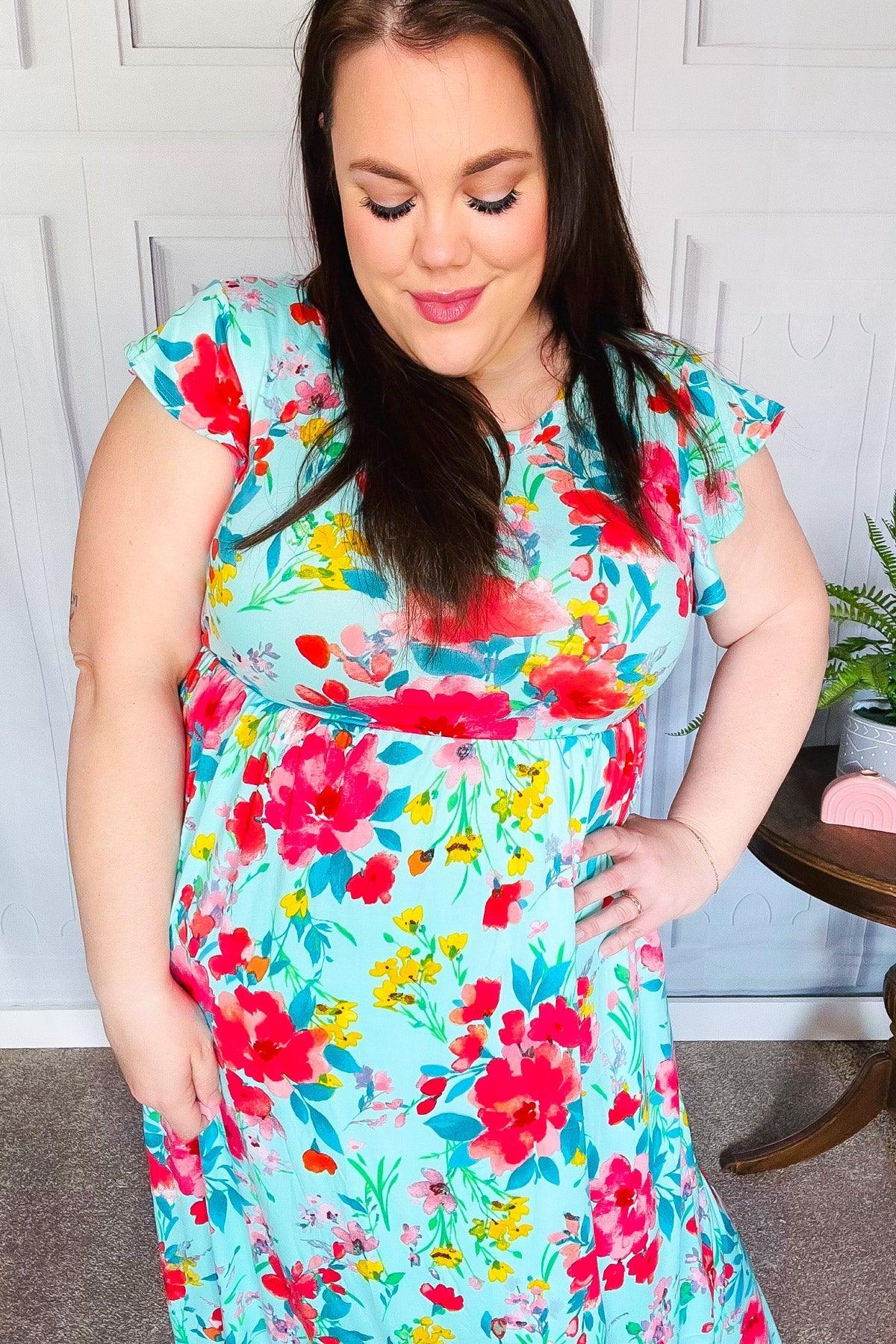 What A Vision Aqua Floral Fit & Flare Maxi Dress | Daverri Fashions