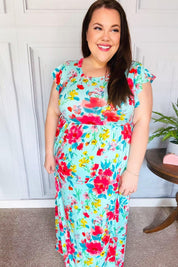 What A Vision Aqua Floral Fit & Flare Maxi Dress | Daverri Fashions