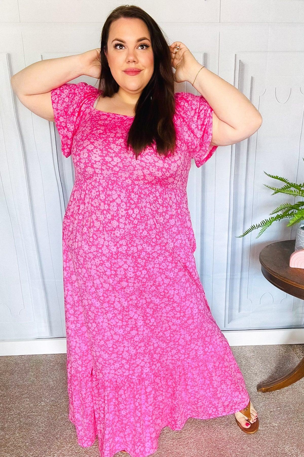 Perfectly You Fuchsia Ditzy Floral Fit & Flare Maxi Dress | Daverri Fashions