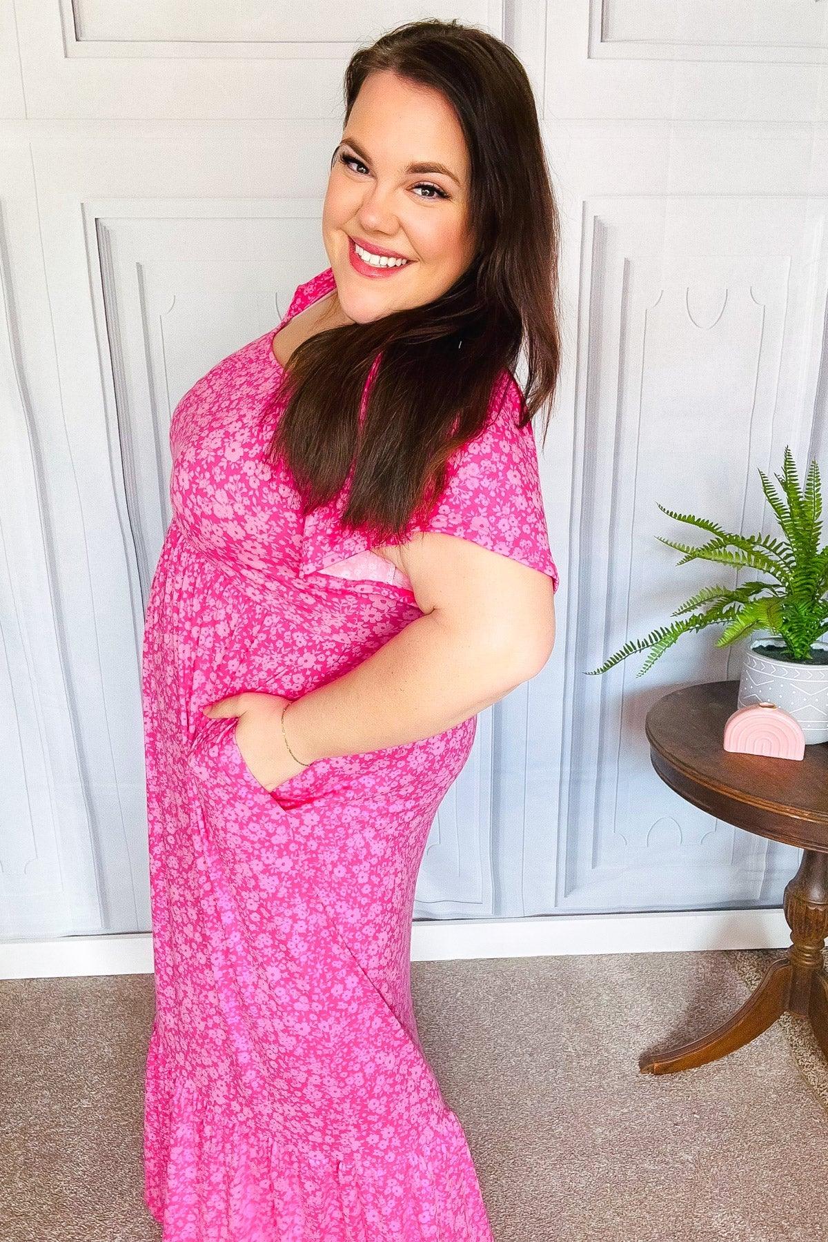 Perfectly You Fuchsia Ditzy Floral Fit & Flare Maxi Dress | Daverri Fashions