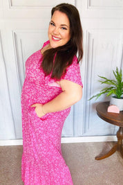 Perfectly You Fuchsia Ditzy Floral Fit & Flare Maxi Dress | Daverri Fashions