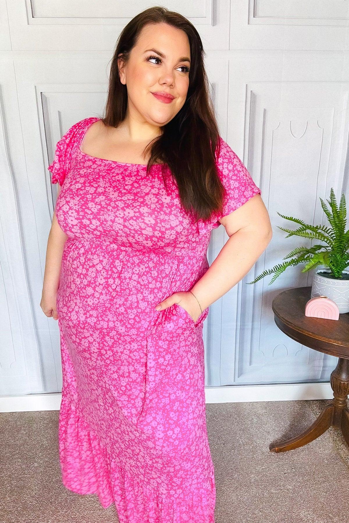 Perfectly You Fuchsia Ditzy Floral Fit & Flare Maxi Dress | Daverri Fashions