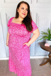 Perfectly You Fuchsia Ditzy Floral Fit & Flare Maxi Dress | Daverri Fashions