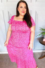 Perfectly You Fuchsia Ditzy Floral Fit & Flare Maxi Dress | Daverri Fashions