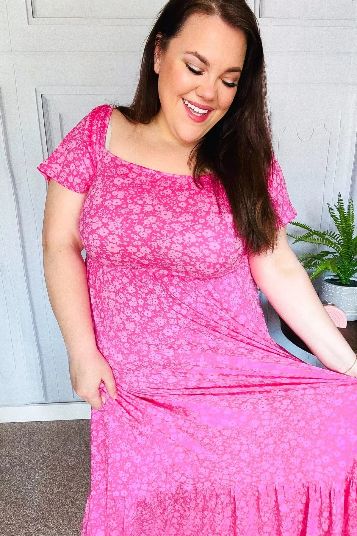 Perfectly You Fuchsia Ditzy Floral Fit & Flare Maxi Dress | Daverri Fashions