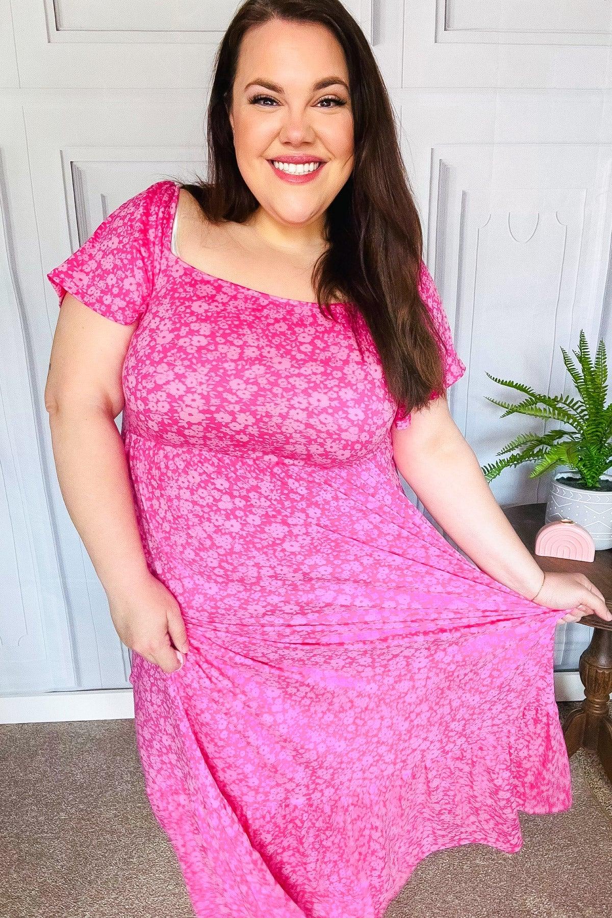 Perfectly You Fuchsia Ditzy Floral Fit & Flare Maxi Dress | Daverri Fashions
