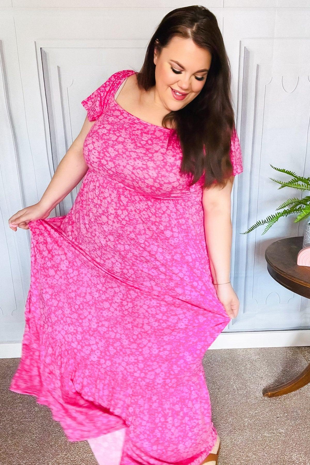 Perfectly You Fuchsia Ditzy Floral Fit & Flare Maxi Dress | Daverri Fashions