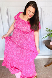 Perfectly You Fuchsia Ditzy Floral Fit & Flare Maxi Dress | Daverri Fashions