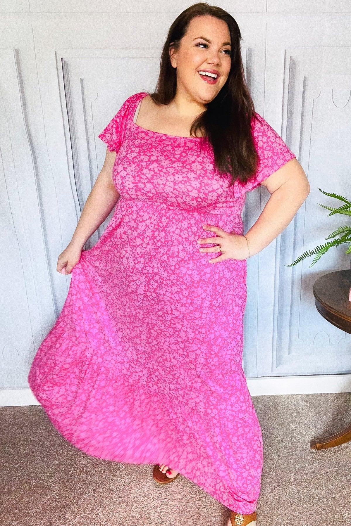 Perfectly You Fuchsia Ditzy Floral Fit & Flare Maxi Dress | Daverri Fashions