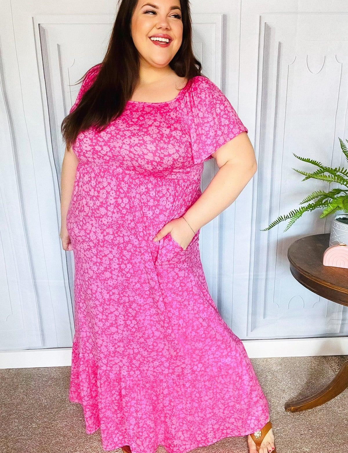 Perfectly You Fuchsia Ditzy Floral Fit & Flare Maxi Dress | Daverri Fashions