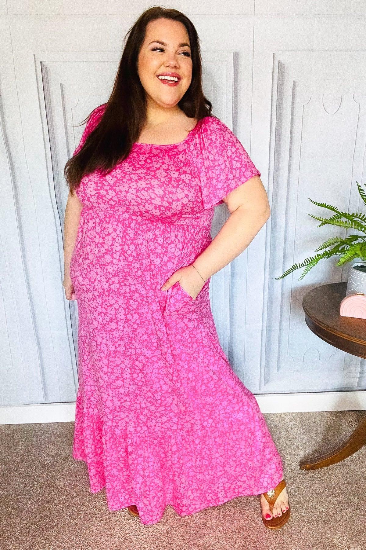 Perfectly You Fuchsia Ditzy Floral Fit & Flare Maxi Dress | Daverri Fashions
