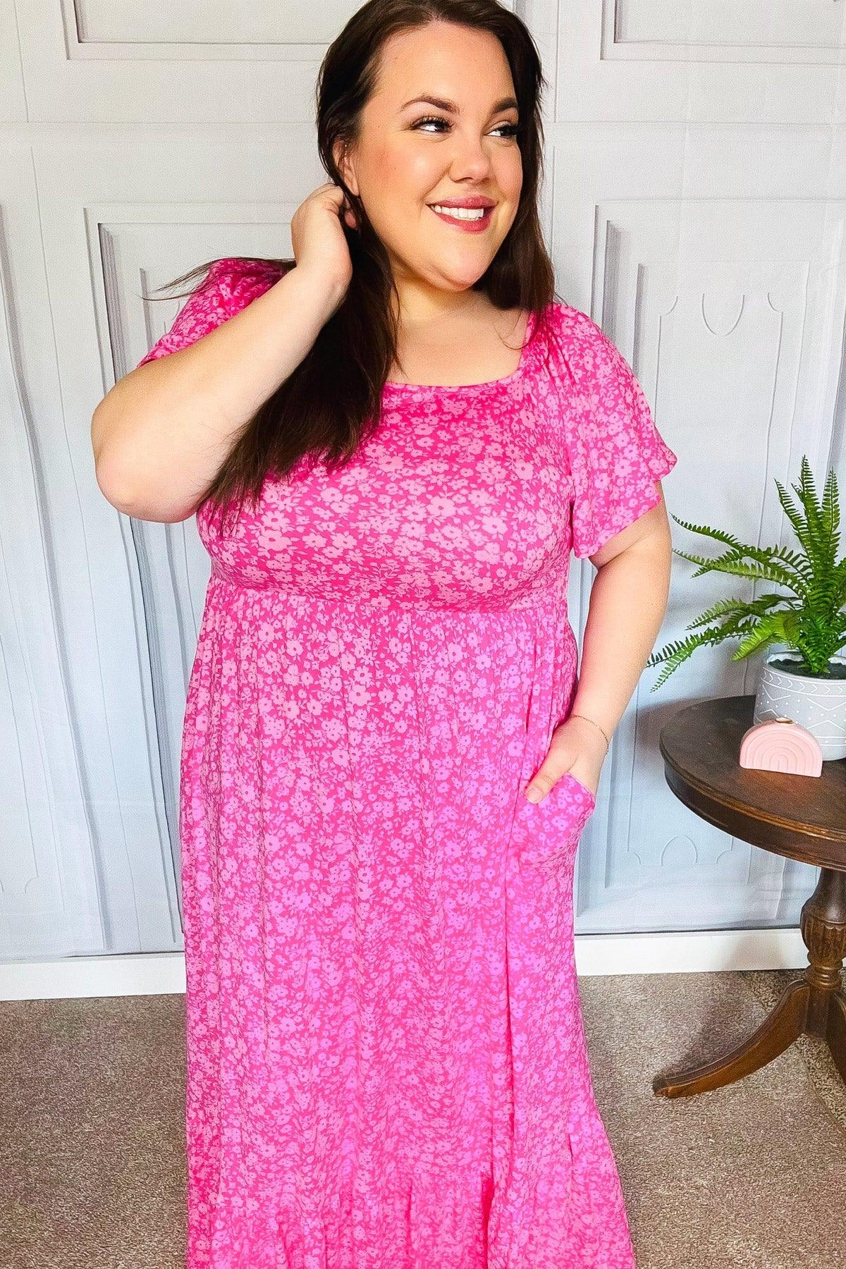 Perfectly You Fuchsia Ditzy Floral Fit & Flare Maxi Dress | Daverri Fashions