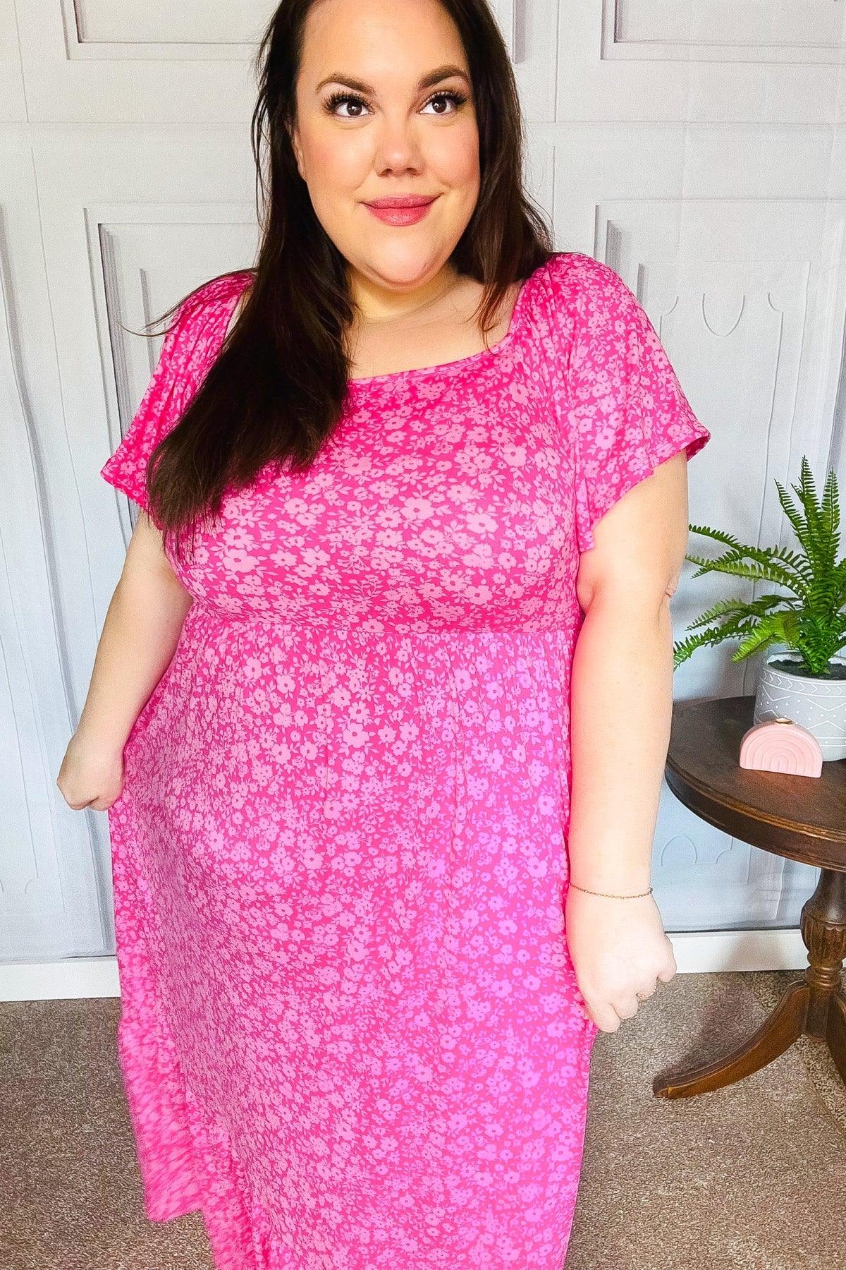 Perfectly You Fuchsia Ditzy Floral Fit & Flare Maxi Dress | Daverri Fashions