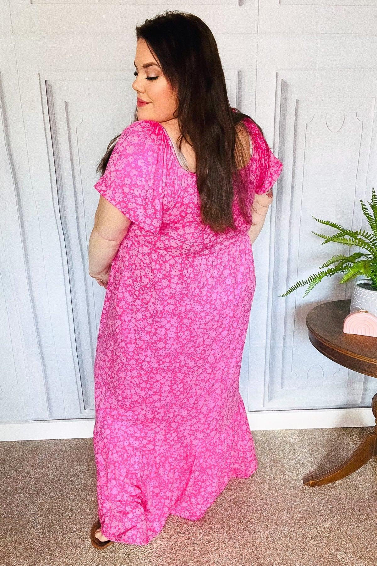 Perfectly You Fuchsia Ditzy Floral Fit & Flare Maxi Dress | Daverri Fashions