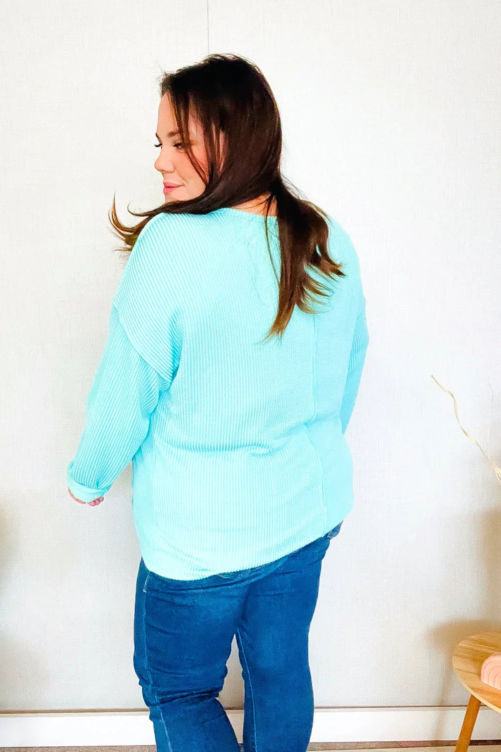 Eyes On You Seafoam Mineral Wash Rib Notch Neck Pocket Top | Daverri Fashions