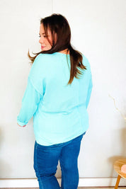 Eyes On You Seafoam Mineral Wash Rib Notch Neck Pocket Top | Daverri Fashions