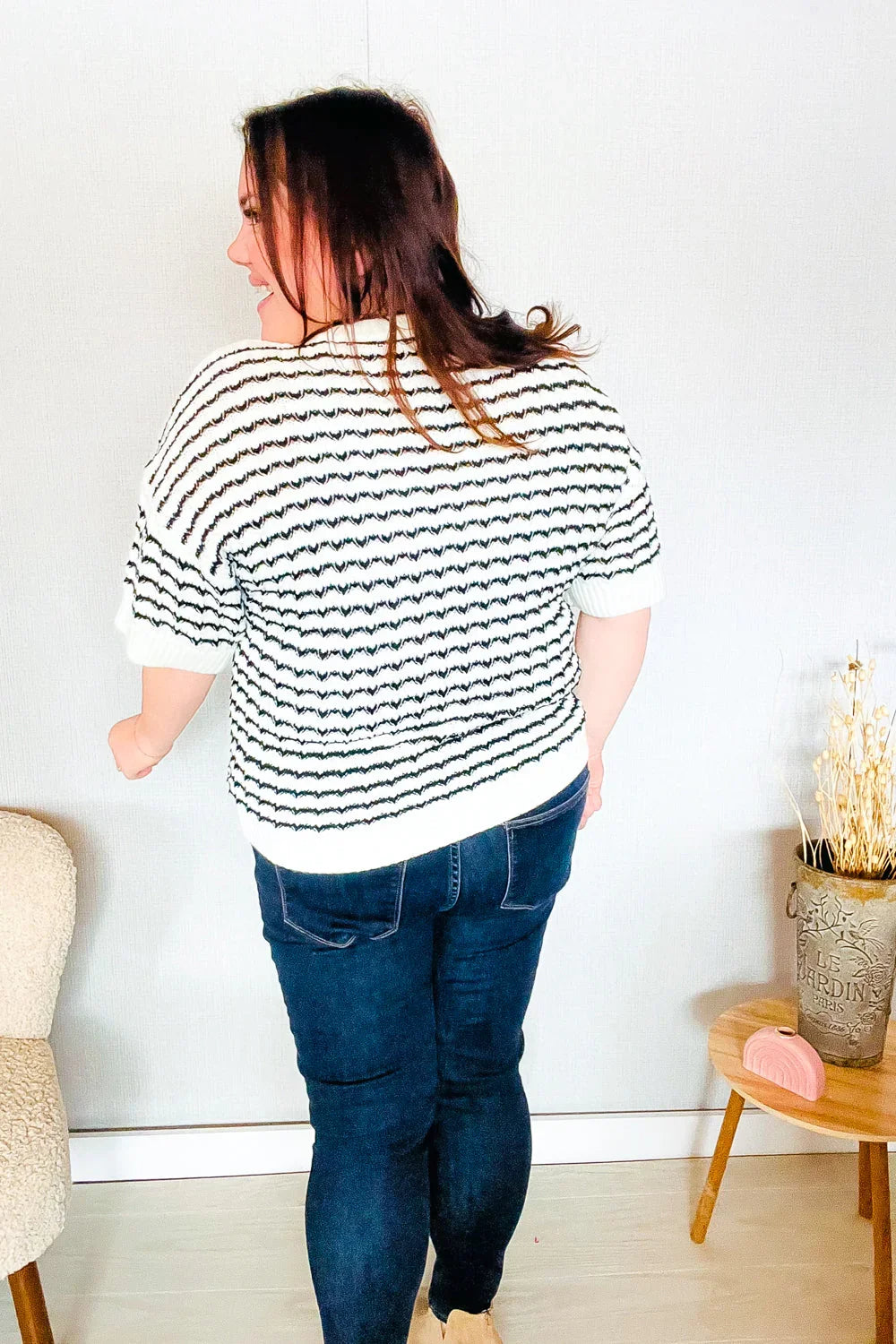 You've Got This Ivory & Black Wavy Stripe Pattern Sweater Top | Daverri Fashions